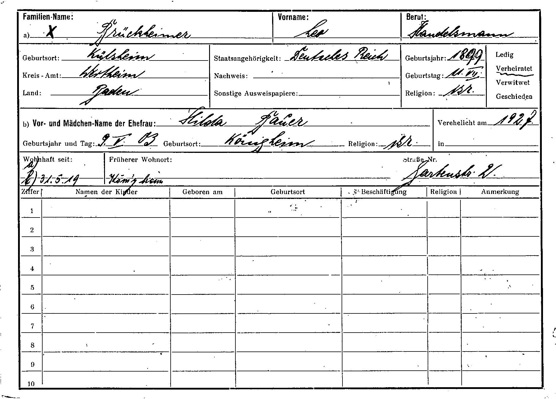 Leo Brueckheimer registration card